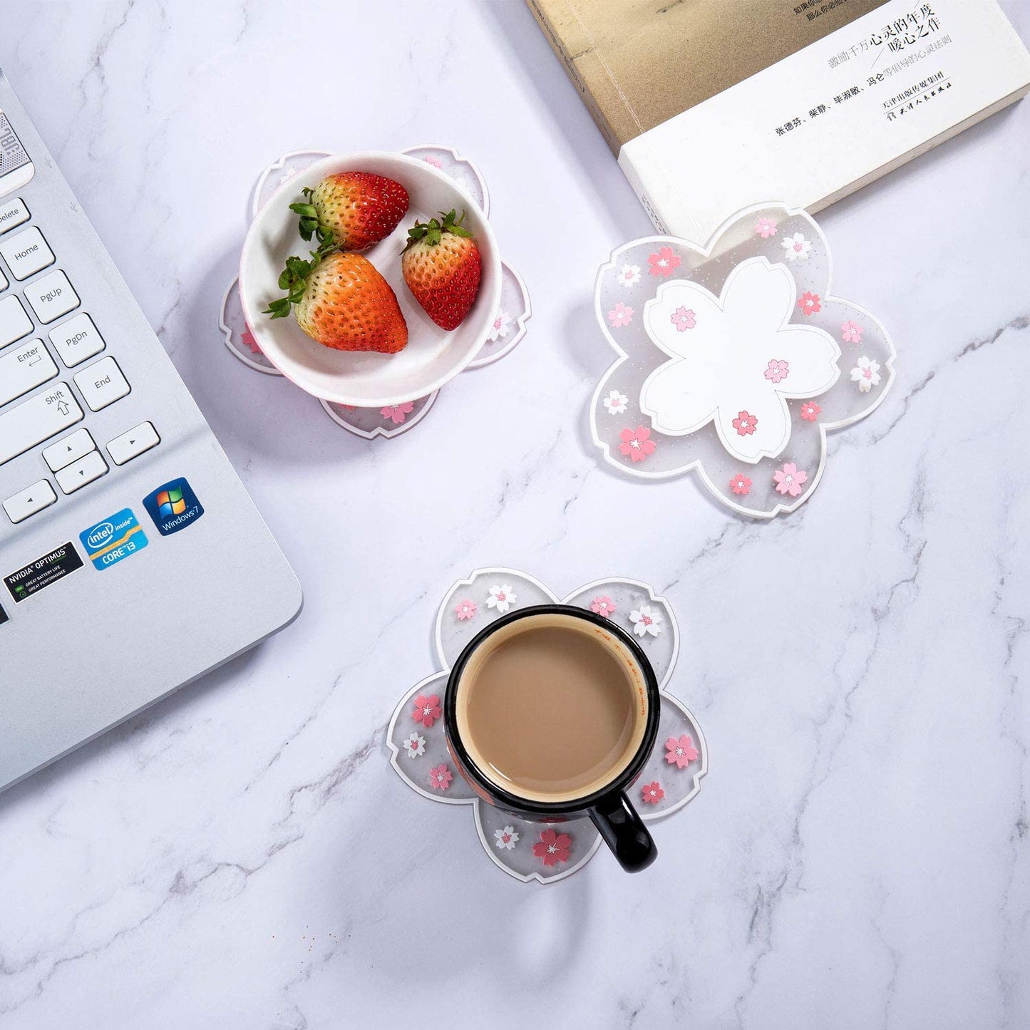 LIVYU LIFE sakura silicon coaster,cherry blossom,white,4pc set