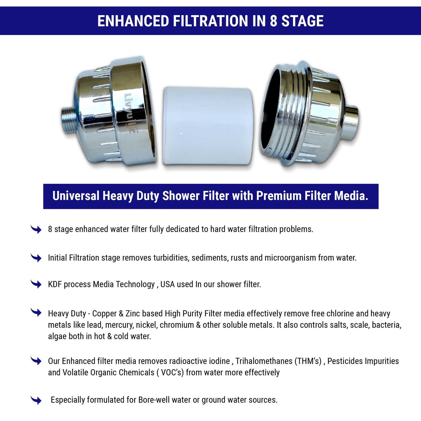 LIVYU LIFE shower filter in 8 stage for borewell/tanker hard water