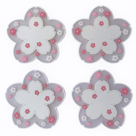 LIVYU LIFE sakura silicon coaster,cherry blossom,white,4pc set