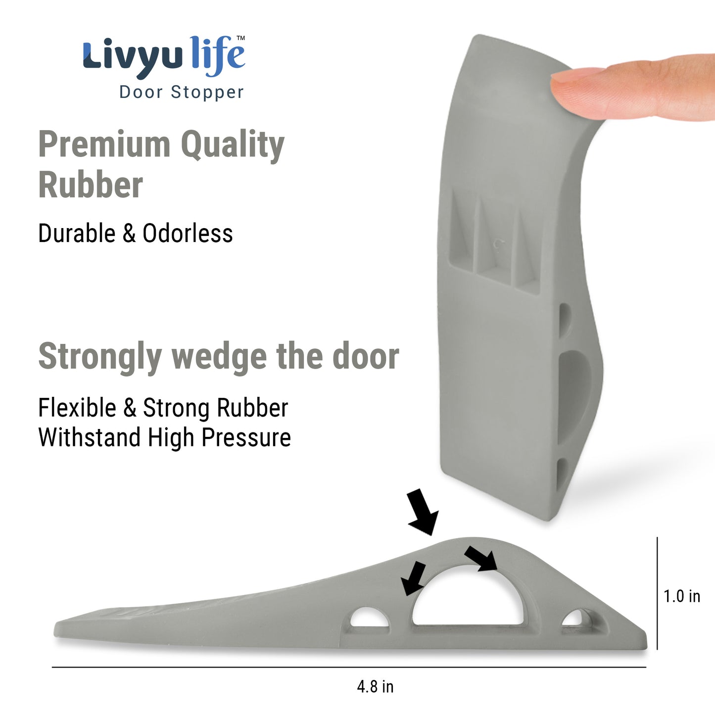 LIVYU LIFE rubber door stopper,slip-resistant on floor,gray,3pcs