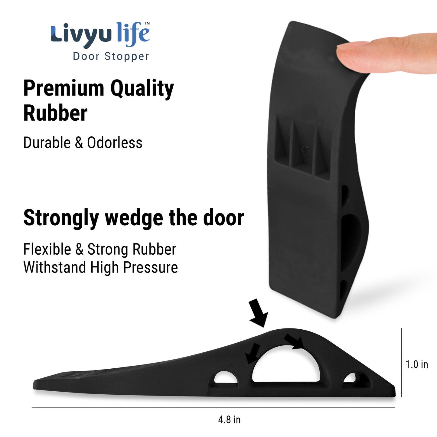 LIVYU LIFE rubber door stopper,slip-resistant on floor,black,3pcs