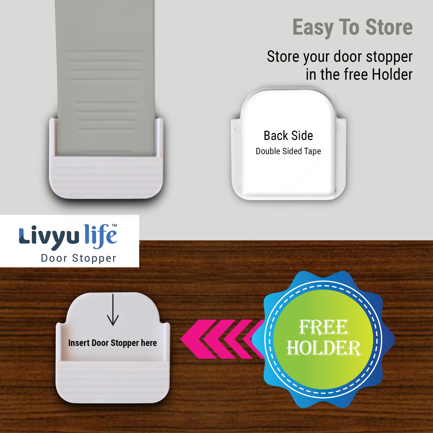 LIVYU LIFE rubber door stopper,slip-resistant on floor,gray,3pcs