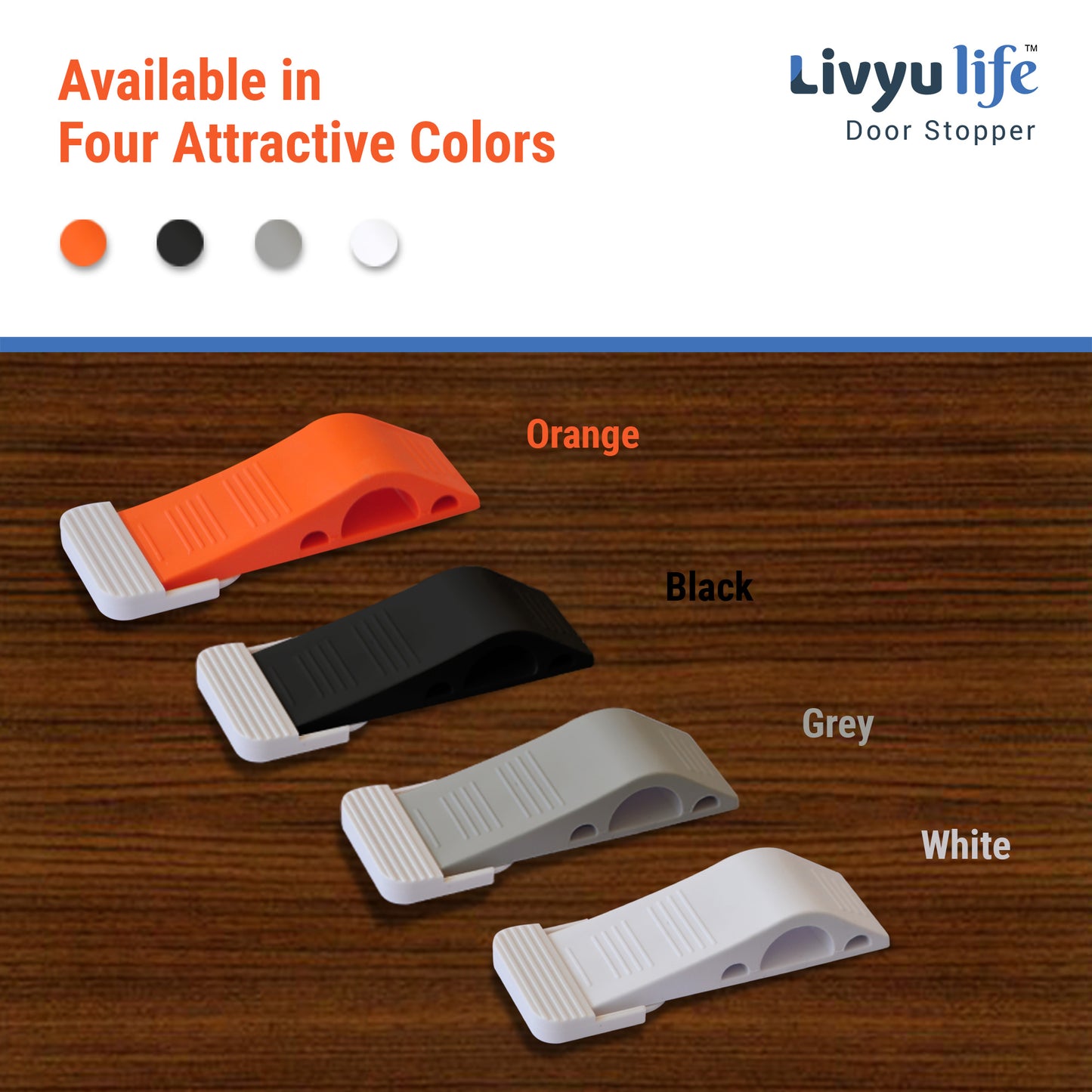 LIVYU LIFE rubber door stopper,slip-resistant on floor,orange,3pc