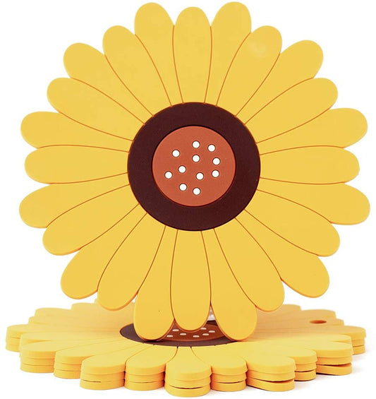 LIVYU LIFE sunflower coasters,made of pvc,non slip,yellow,4pc