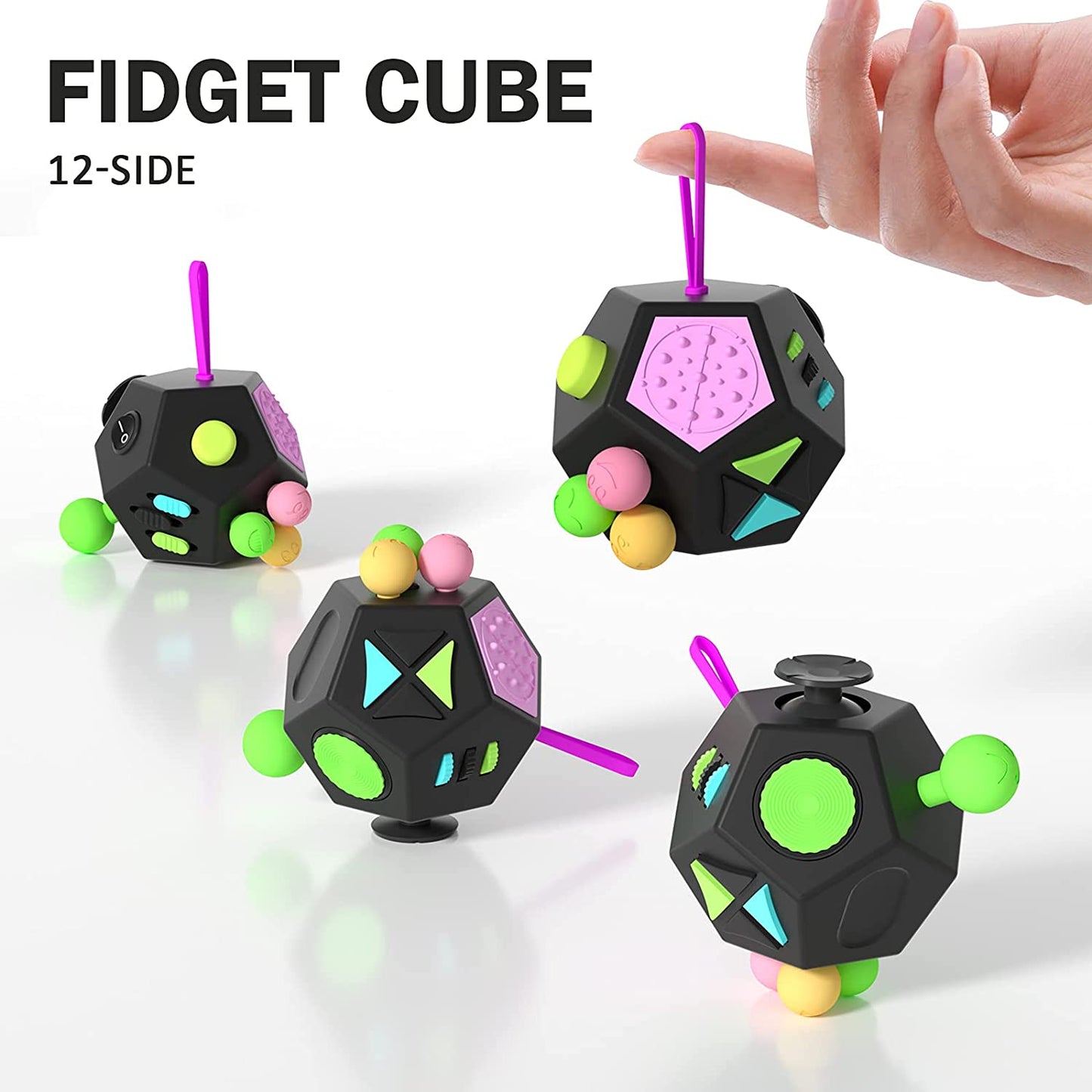 LIVYU LIFE Fidget Dodecagon 12-Side Fidget toy -black colouful