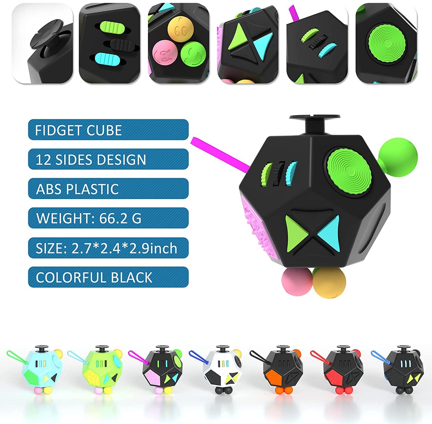 LIVYU LIFE Fidget Dodecagon 12-Side Fidget toy -black colouful